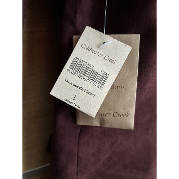 NWT Coldwater Creek women's Size L (14-16) Suede 1 Button Maroon Blazer Pockets - Picture 4 of 7